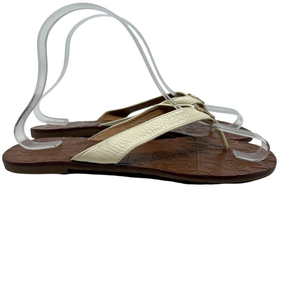 Tory Burch Thora Thong‎ Sandals Flip Flops Patent Leather Ivory Gold Size US 8 - Picture 7 of 14